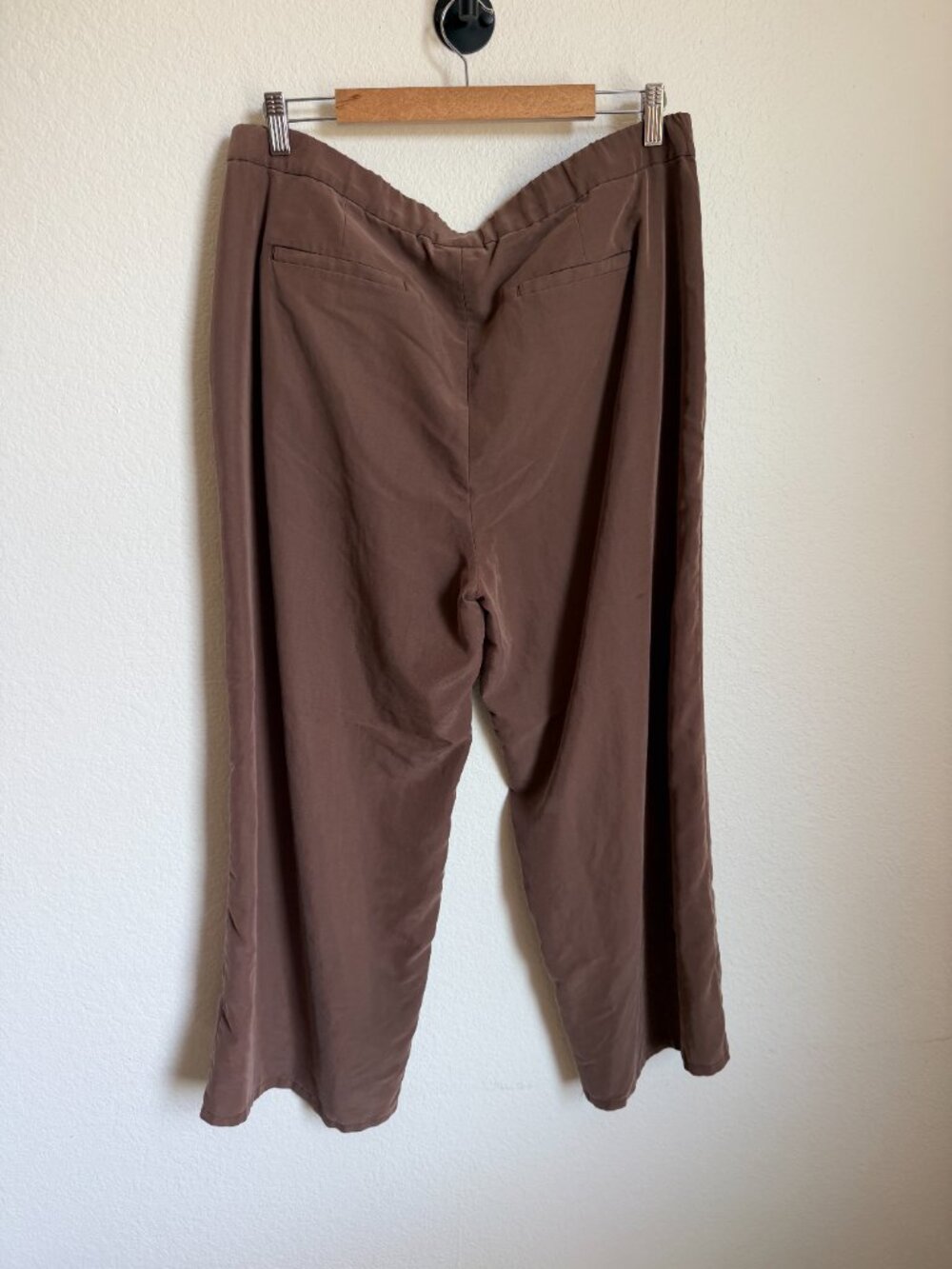 .Jill Modal Wide Leg Ankle Pants Brown Silky Draped L Tall - Picture 6 of 9